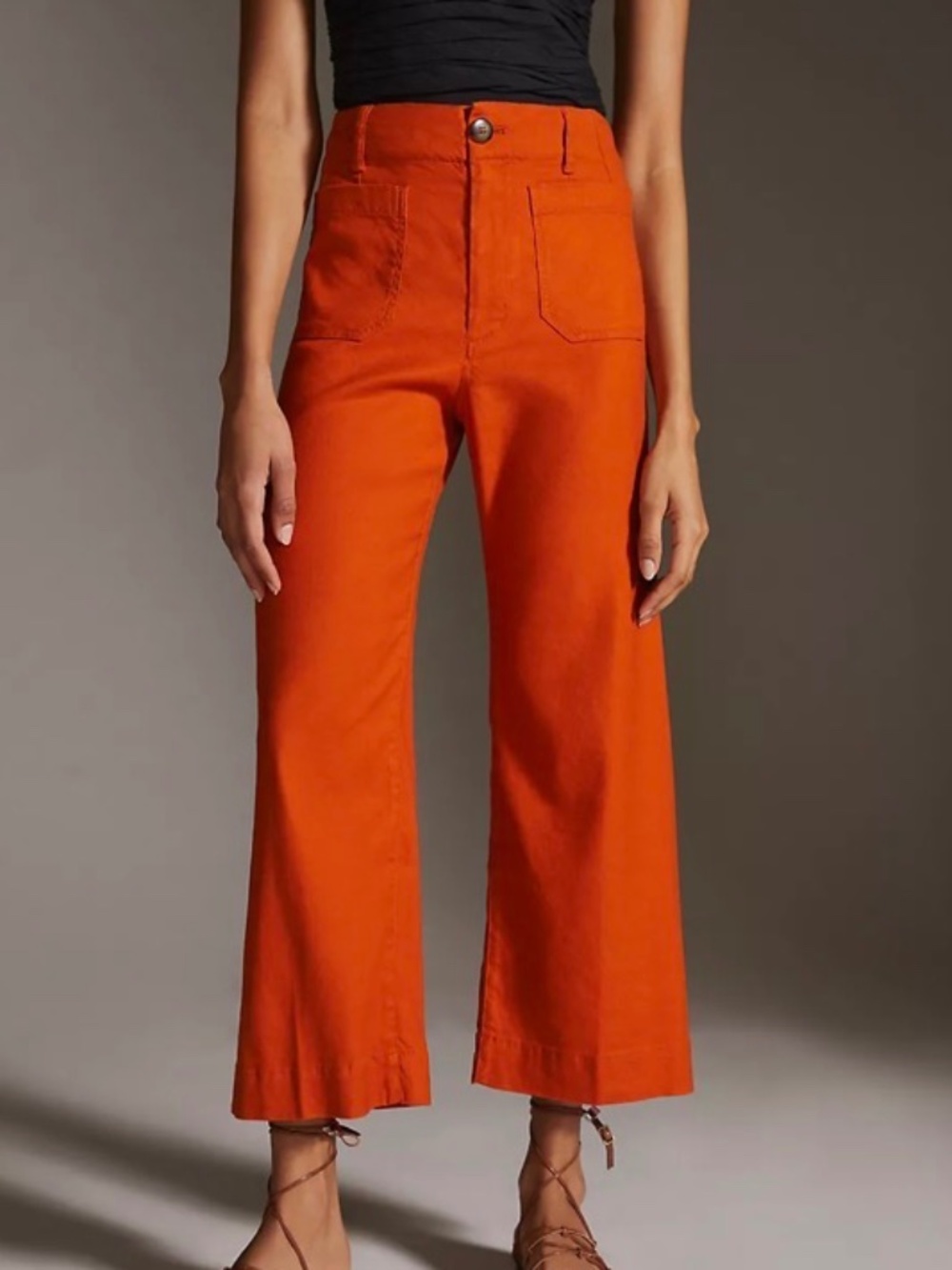Anthropologie Maeve The Colette Crop Wide Leg Linen Blend Pants Orange Size 31 - Picture 1 of 12